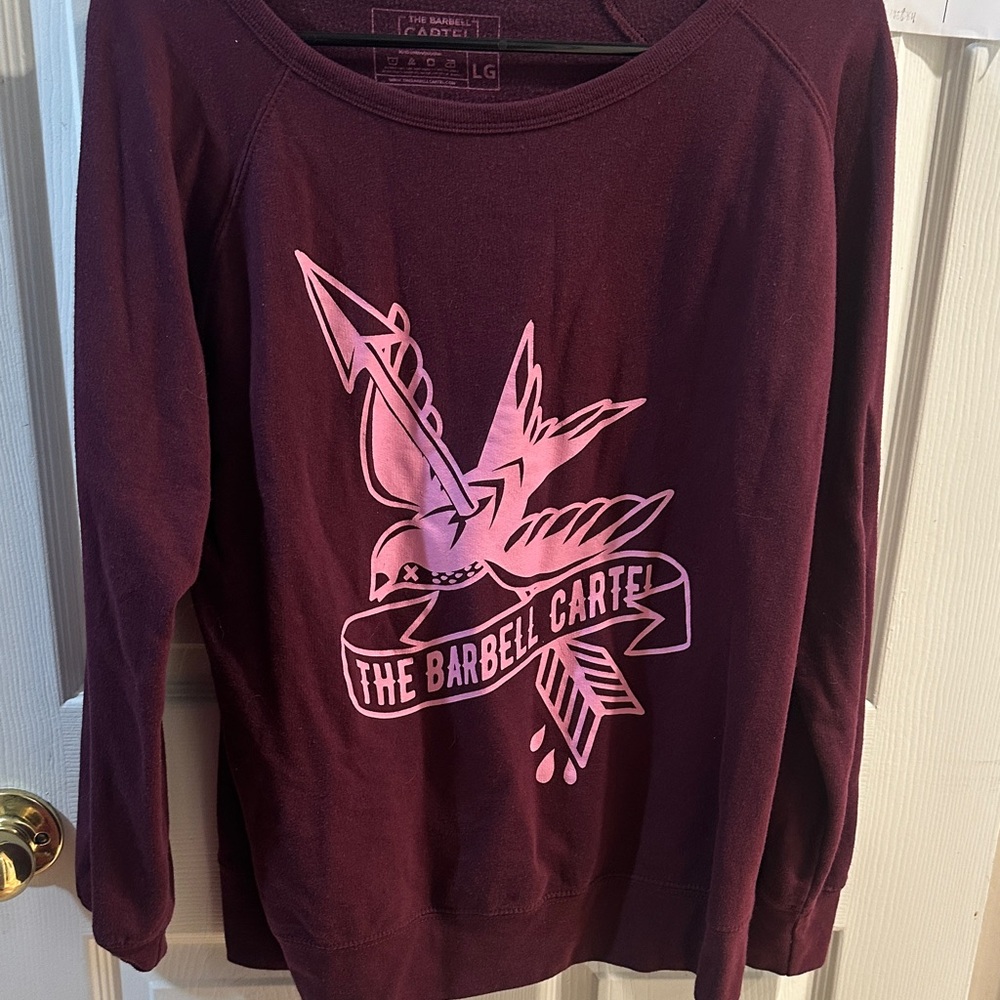 The Barbell Cartel Women's Maroon crew neck sweater size large full length VGUC